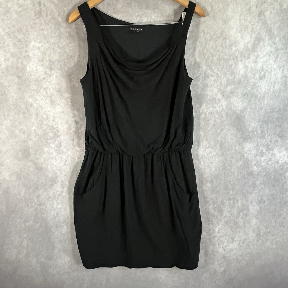 Theory Jaylyn Rove Dress‎ Women 8 Black A-Line Midi Sleeveless Stretch Preppy